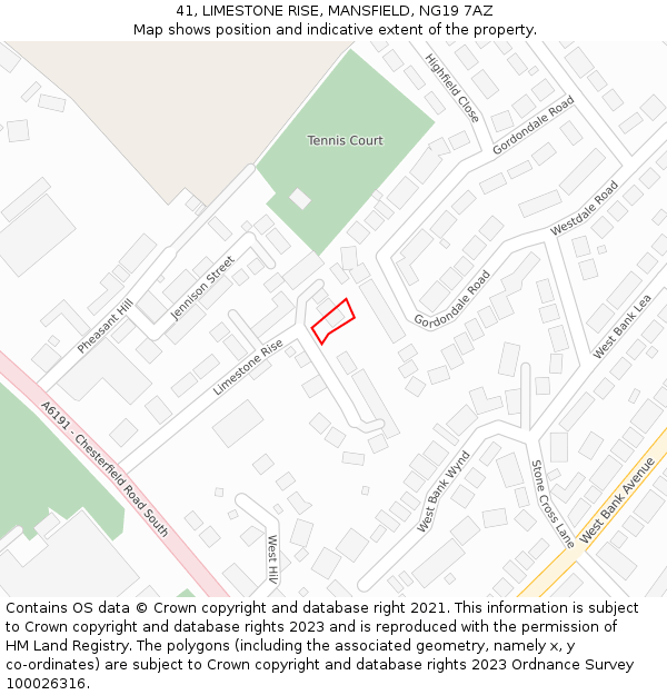 41, LIMESTONE RISE, MANSFIELD, NG19 7AZ: Location map and indicative extent of plot