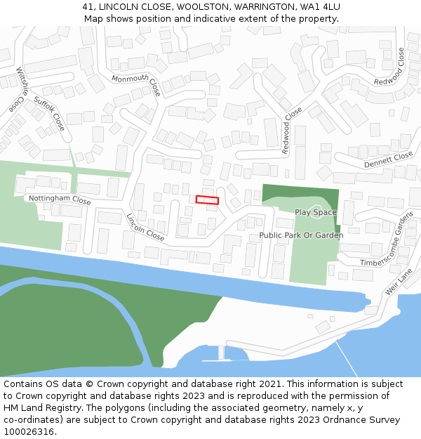 41, LINCOLN CLOSE, WOOLSTON, WARRINGTON, WA1 4LU: Location map and indicative extent of plot
