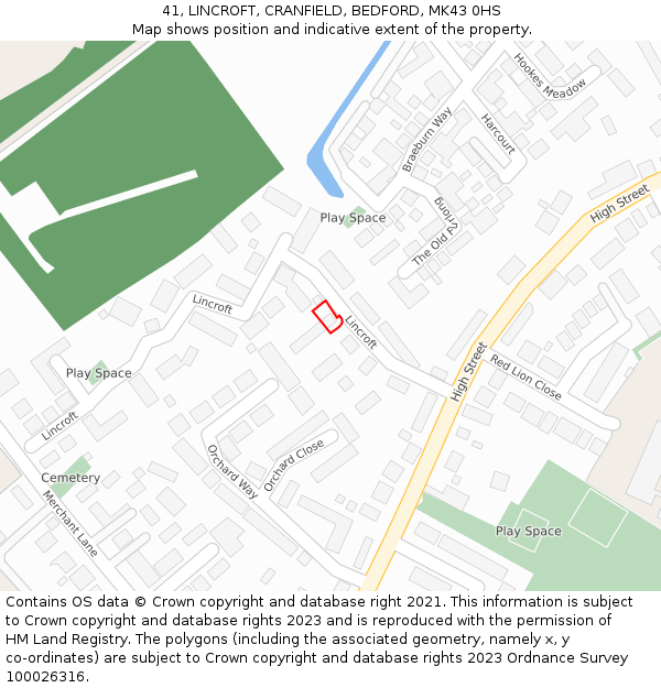 41, LINCROFT, CRANFIELD, BEDFORD, MK43 0HS: Location map and indicative extent of plot