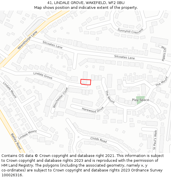 41, LINDALE GROVE, WAKEFIELD, WF2 0BU: Location map and indicative extent of plot