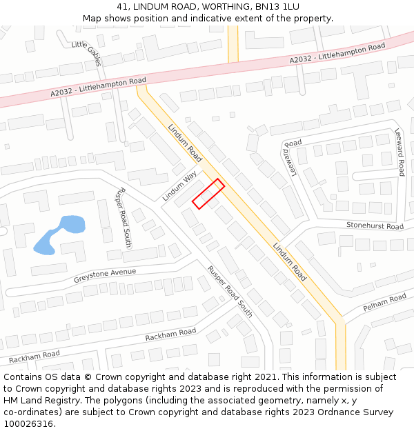41, LINDUM ROAD, WORTHING, BN13 1LU: Location map and indicative extent of plot
