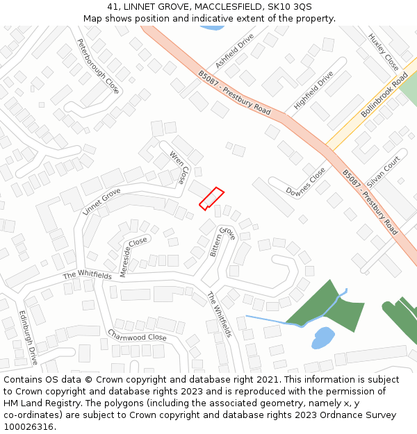 41, LINNET GROVE, MACCLESFIELD, SK10 3QS: Location map and indicative extent of plot