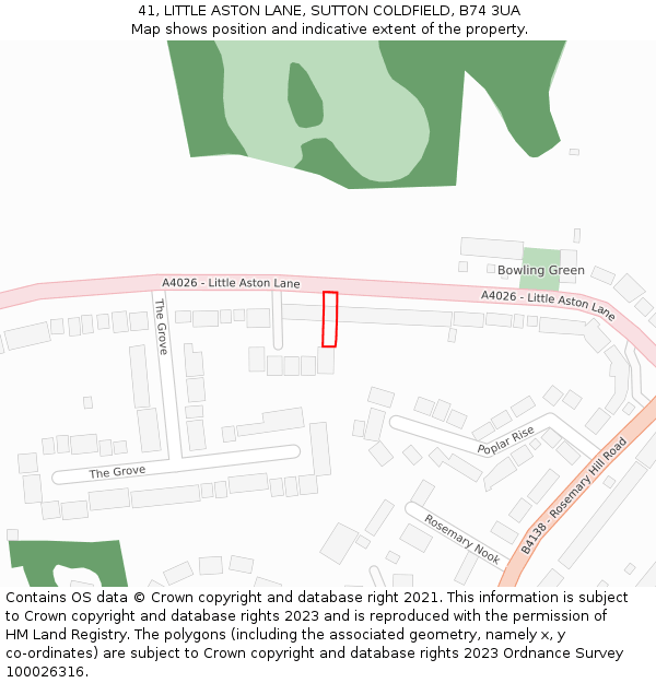 41, LITTLE ASTON LANE, SUTTON COLDFIELD, B74 3UA: Location map and indicative extent of plot