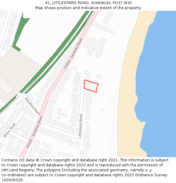 41, LITTLESTAIRS ROAD, SHANKLIN, PO37 6HS: Location map and indicative extent of plot