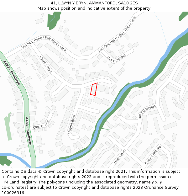 41, LLWYN Y BRYN, AMMANFORD, SA18 2ES: Location map and indicative extent of plot