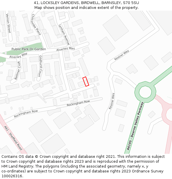 41, LOCKSLEY GARDENS, BIRDWELL, BARNSLEY, S70 5SU: Location map and indicative extent of plot
