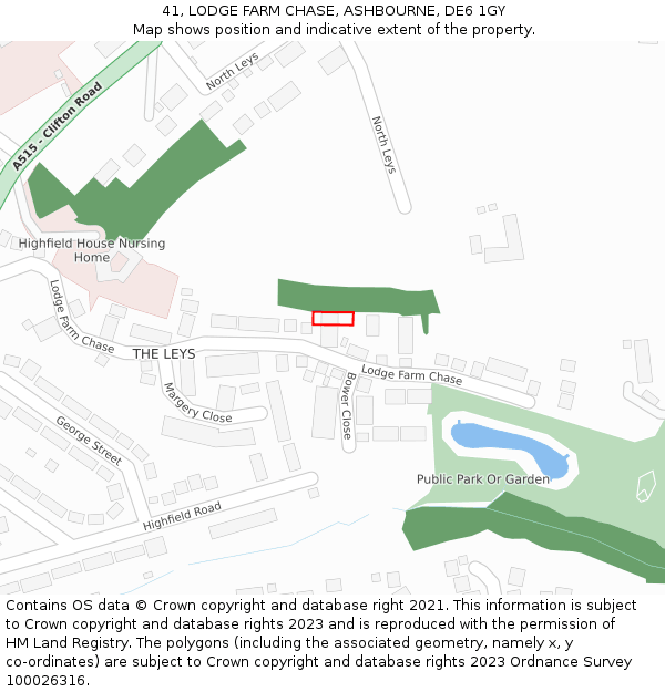 41, LODGE FARM CHASE, ASHBOURNE, DE6 1GY: Location map and indicative extent of plot