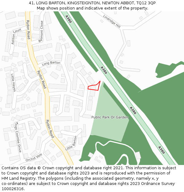 41, LONG BARTON, KINGSTEIGNTON, NEWTON ABBOT, TQ12 3QP: Location map and indicative extent of plot