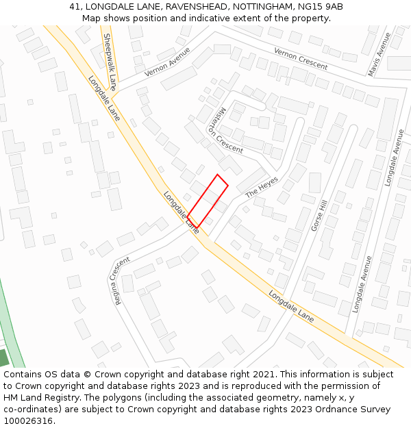 41, LONGDALE LANE, RAVENSHEAD, NOTTINGHAM, NG15 9AB: Location map and indicative extent of plot
