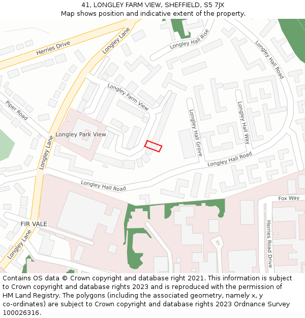 41, LONGLEY FARM VIEW, SHEFFIELD, S5 7JX: Location map and indicative extent of plot
