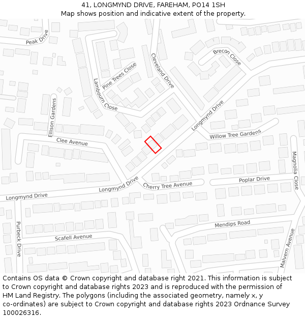41, LONGMYND DRIVE, FAREHAM, PO14 1SH: Location map and indicative extent of plot