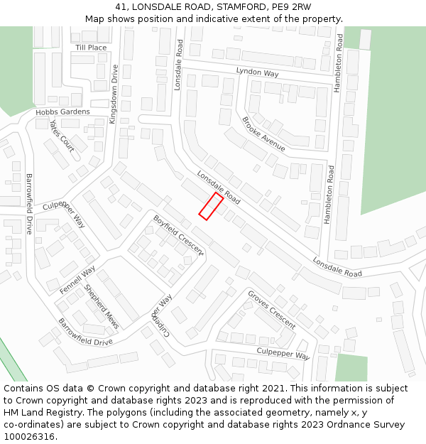 41, LONSDALE ROAD, STAMFORD, PE9 2RW: Location map and indicative extent of plot