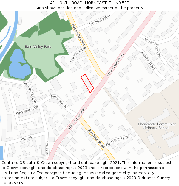 41, LOUTH ROAD, HORNCASTLE, LN9 5ED: Location map and indicative extent of plot