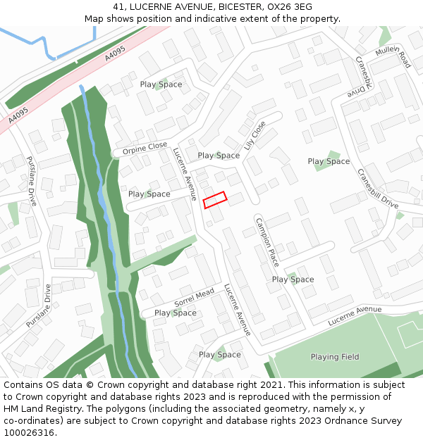 41, LUCERNE AVENUE, BICESTER, OX26 3EG: Location map and indicative extent of plot