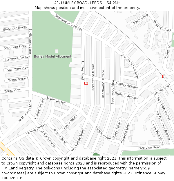 41, LUMLEY ROAD, LEEDS, LS4 2NH: Location map and indicative extent of plot
