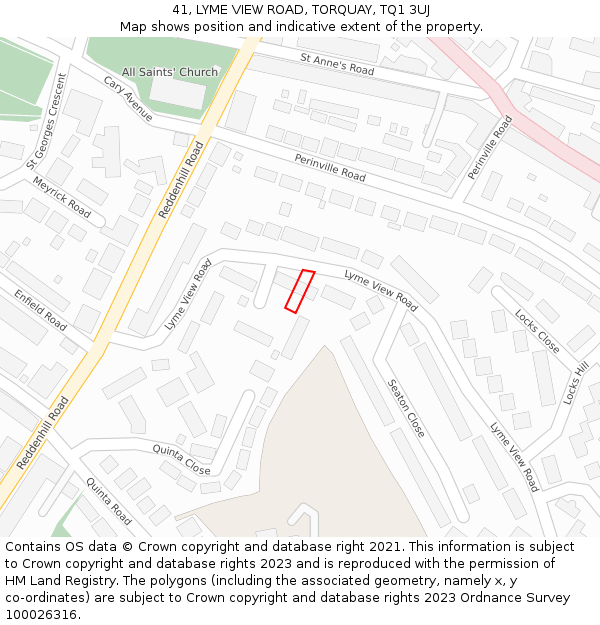 41, LYME VIEW ROAD, TORQUAY, TQ1 3UJ: Location map and indicative extent of plot