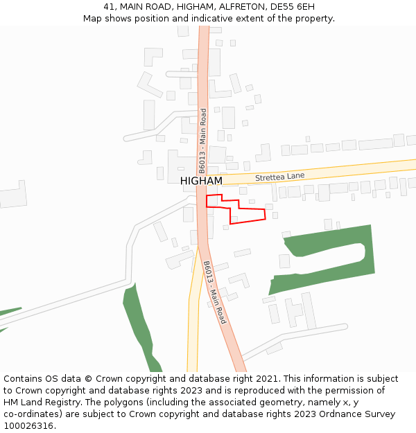 41, MAIN ROAD, HIGHAM, ALFRETON, DE55 6EH: Location map and indicative extent of plot