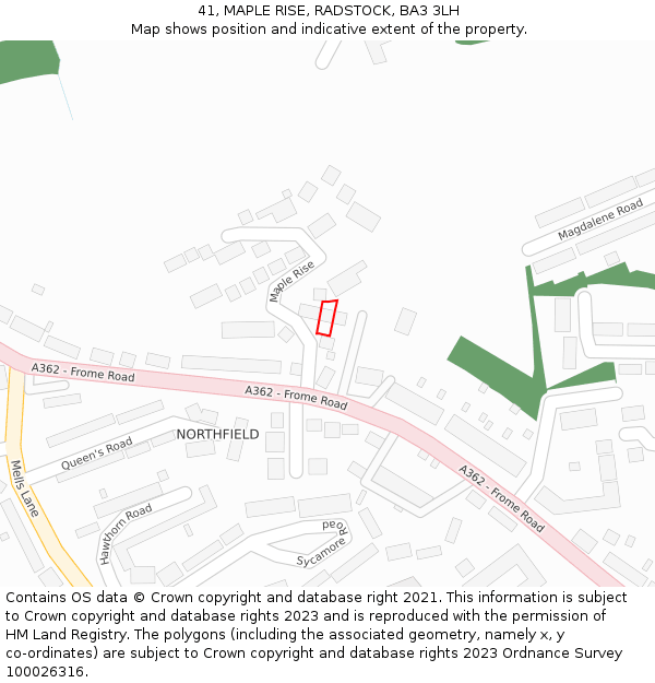41, MAPLE RISE, RADSTOCK, BA3 3LH: Location map and indicative extent of plot