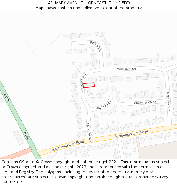 41, MARK AVENUE, HORNCASTLE, LN9 5BD: Location map and indicative extent of plot