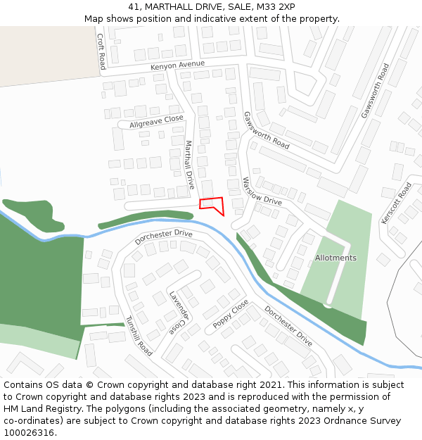 41, MARTHALL DRIVE, SALE, M33 2XP: Location map and indicative extent of plot