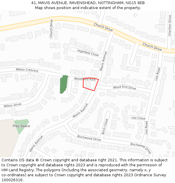 41, MAVIS AVENUE, RAVENSHEAD, NOTTINGHAM, NG15 9EB: Location map and indicative extent of plot