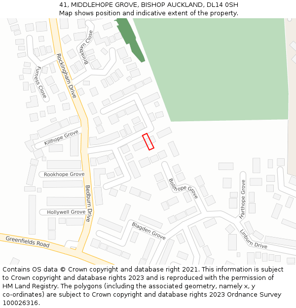 41, MIDDLEHOPE GROVE, BISHOP AUCKLAND, DL14 0SH: Location map and indicative extent of plot