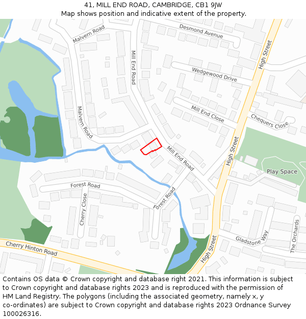 41, MILL END ROAD, CAMBRIDGE, CB1 9JW: Location map and indicative extent of plot
