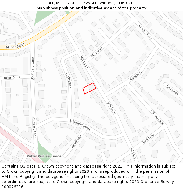 41, MILL LANE, HESWALL, WIRRAL, CH60 2TF: Location map and indicative extent of plot