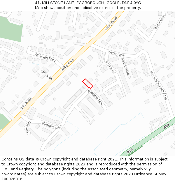 41, MILLSTONE LANE, EGGBOROUGH, GOOLE, DN14 0YG: Location map and indicative extent of plot