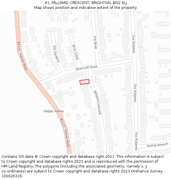 41, MILLYARD CRESCENT, BRIGHTON, BN2 6LJ: Location map and indicative extent of plot