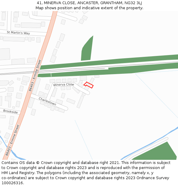 41, MINERVA CLOSE, ANCASTER, GRANTHAM, NG32 3LJ: Location map and indicative extent of plot