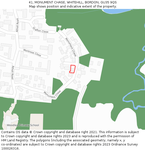 41, MONUMENT CHASE, WHITEHILL, BORDON, GU35 9QS: Location map and indicative extent of plot