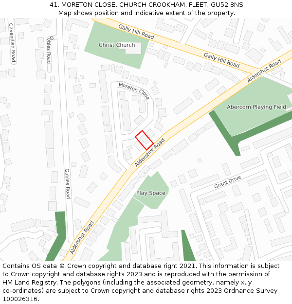 41, MORETON CLOSE, CHURCH CROOKHAM, FLEET, GU52 8NS: Location map and indicative extent of plot