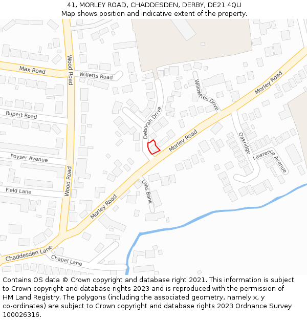 41, MORLEY ROAD, CHADDESDEN, DERBY, DE21 4QU: Location map and indicative extent of plot