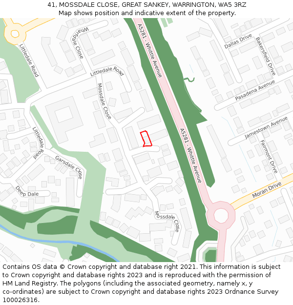 41, MOSSDALE CLOSE, GREAT SANKEY, WARRINGTON, WA5 3RZ: Location map and indicative extent of plot