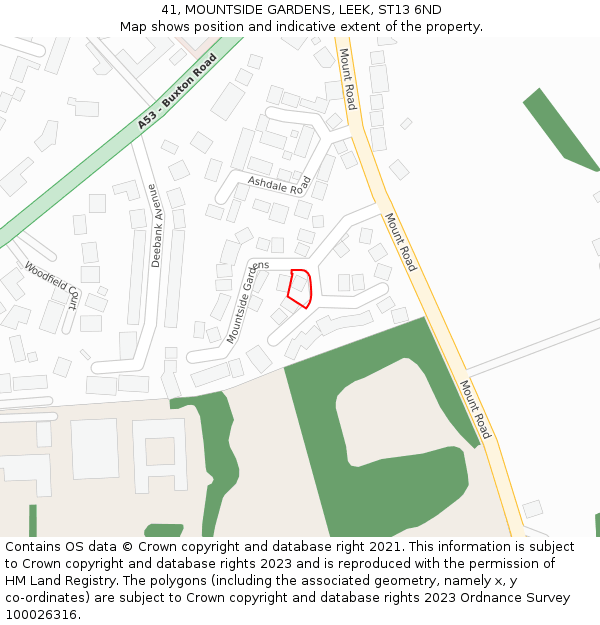 41, MOUNTSIDE GARDENS, LEEK, ST13 6ND: Location map and indicative extent of plot