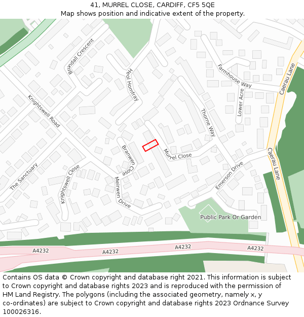 41, MURREL CLOSE, CARDIFF, CF5 5QE: Location map and indicative extent of plot