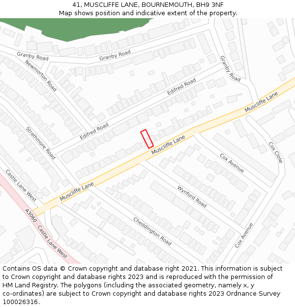 41, MUSCLIFFE LANE, BOURNEMOUTH, BH9 3NF: Location map and indicative extent of plot