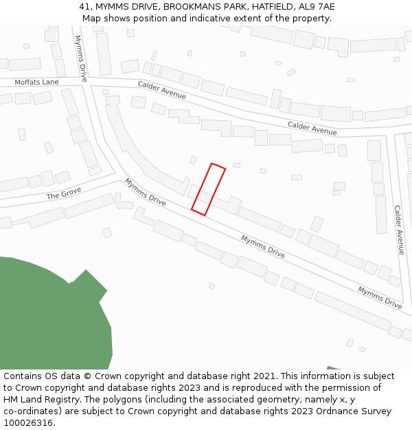 41, MYMMS DRIVE, BROOKMANS PARK, HATFIELD, AL9 7AE: Location map and indicative extent of plot