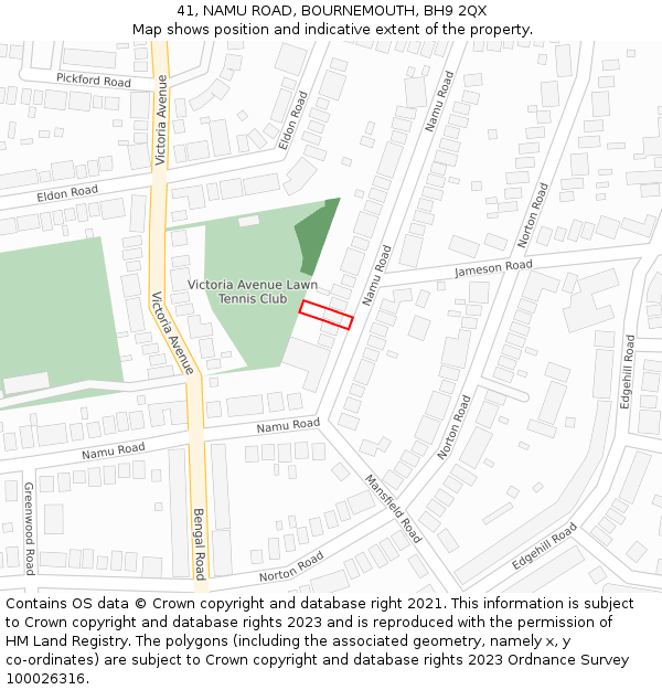 41, NAMU ROAD, BOURNEMOUTH, BH9 2QX: Location map and indicative extent of plot