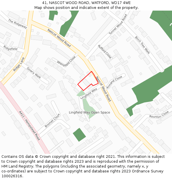 41, NASCOT WOOD ROAD, WATFORD, WD17 4WE: Location map and indicative extent of plot