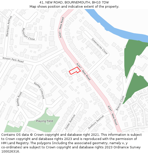 41, NEW ROAD, BOURNEMOUTH, BH10 7DW: Location map and indicative extent of plot