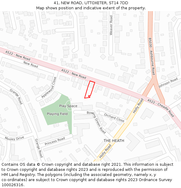 41, NEW ROAD, UTTOXETER, ST14 7DD: Location map and indicative extent of plot