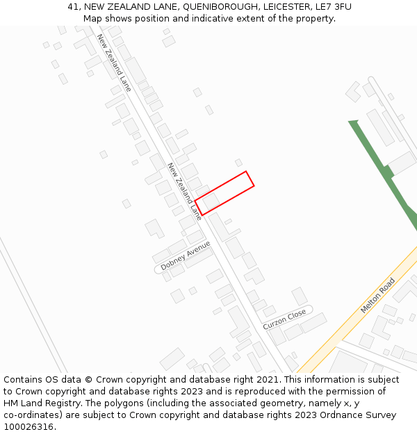 41, NEW ZEALAND LANE, QUENIBOROUGH, LEICESTER, LE7 3FU: Location map and indicative extent of plot