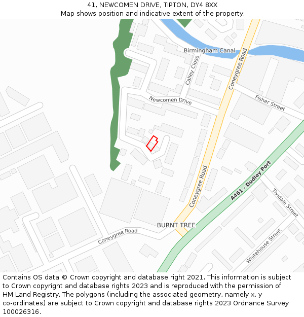 41, NEWCOMEN DRIVE, TIPTON, DY4 8XX: Location map and indicative extent of plot