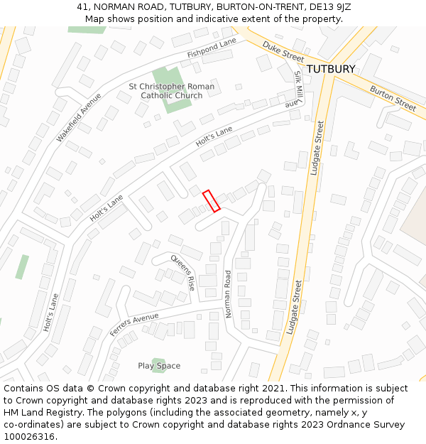 41, NORMAN ROAD, TUTBURY, BURTON-ON-TRENT, DE13 9JZ: Location map and indicative extent of plot