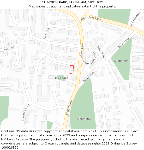 41, NORTH PARK, FAKENHAM, NR21 9RG: Location map and indicative extent of plot