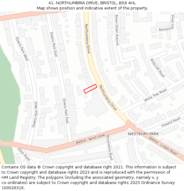 41, NORTHUMBRIA DRIVE, BRISTOL, BS9 4HL: Location map and indicative extent of plot