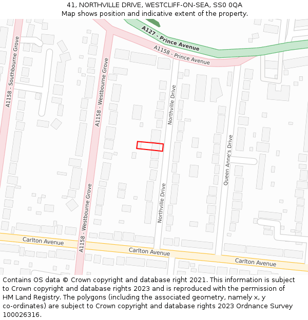 41, NORTHVILLE DRIVE, WESTCLIFF-ON-SEA, SS0 0QA: Location map and indicative extent of plot