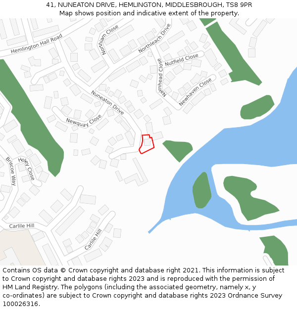 41, NUNEATON DRIVE, HEMLINGTON, MIDDLESBROUGH, TS8 9PR: Location map and indicative extent of plot